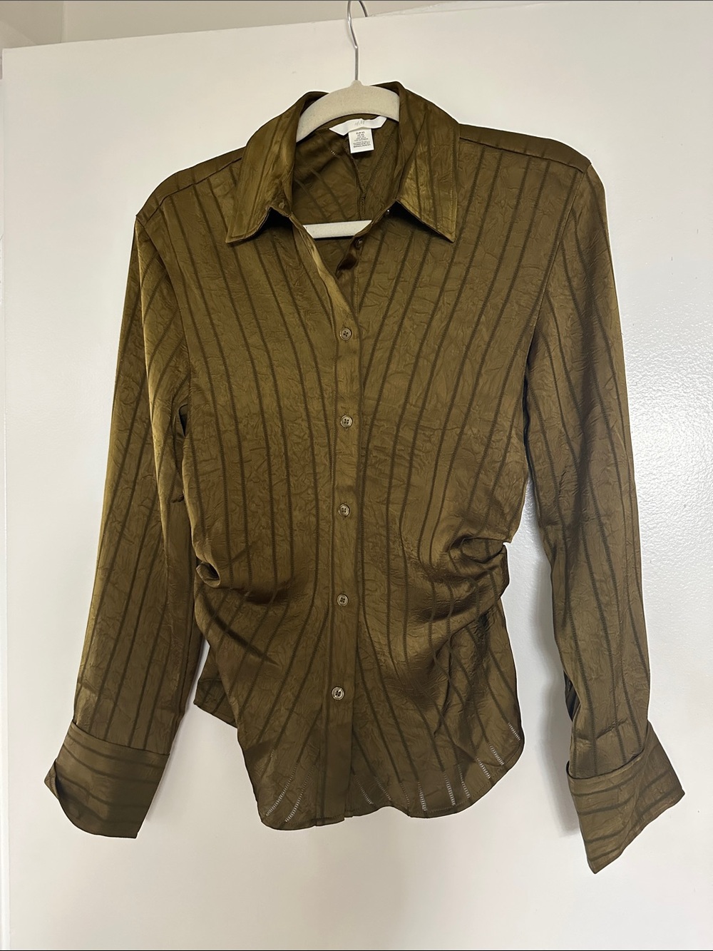 H&M Olive Green Striped Dress Shirt